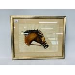 FRAMED WATERCOLOUR "HORSES HEAD" (SOME FOXING) - H 25CM X W 35CM.