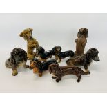 PAIR OF KERAMOS SAUSAGE DOGS + BESWICK SAUSAGE DOG + 5 OTHER UNMARKED SAUSAGE DOG ORNAMENTS