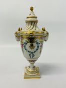 VINTAGE HAND PAINTED LIDDED URN IN THE DRESDEN STYLE - APPROX H 21 CM.
