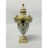 VINTAGE HAND PAINTED LIDDED URN IN THE DRESDEN STYLE - APPROX H 21 CM.