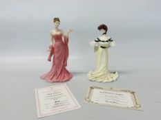 2 X COALPORT FIGURINES TO INCLUDE "ALEXANDRA AT THE BALL" 10809 / 12500 MYSTIQUE 2171 / 9500 WITH