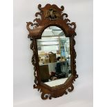 GEORGIAN MAHOGANY WALL MIRROR WITH EAGLE MOTIF - H 97CM X W 50CM.