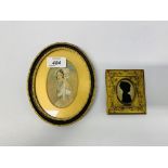 C19 SILHOUETTE OF A YOUNG GIRL IN GILT FRAME TOGETHER WITH A VINTAGE OVAL FRAMED MINIATURE