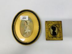 C19 SILHOUETTE OF A YOUNG GIRL IN GILT FRAME TOGETHER WITH A VINTAGE OVAL FRAMED MINIATURE
