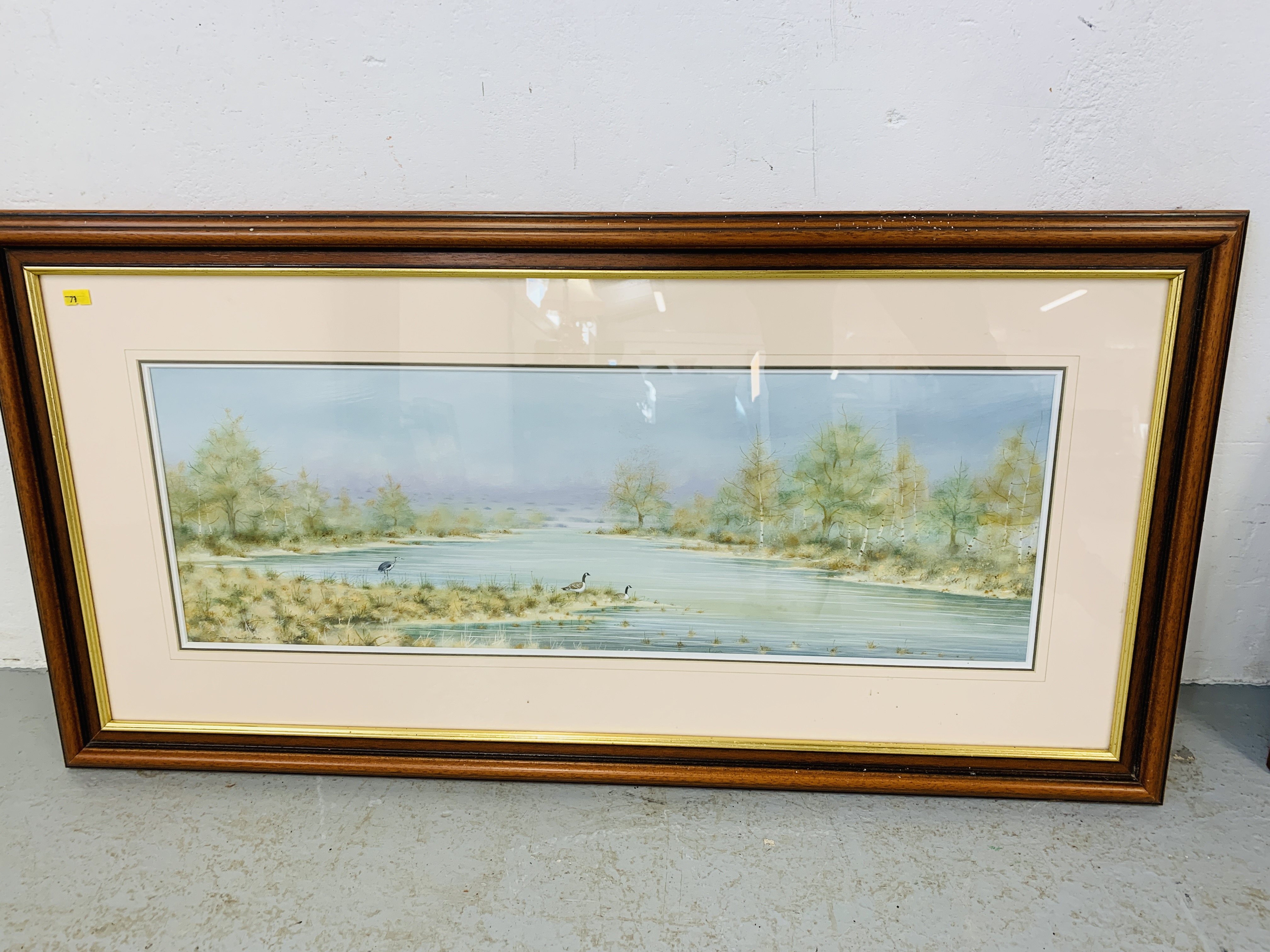 TWO FRAMED STEPHEN FRANCIS ALLEN WATERCOLOURS "HERON & GEESE IN WETLAND SCENE" 25 X 72. - Image 3 of 3