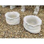 A PAIR OF STONEWORK SACK DESIGN GARDEN PLANTERS - WIDTH 47 CM,