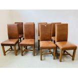 A SET OF EIGHT TAN LEATHER UPHOLSTERED DINING CHAIRS (A/F)