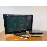 PANASONIC VIERA 37 INCH TV, BUSH DVD PLAYER, HUMAX FREEVIEW BOX.