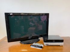 PANASONIC VIERA 37 INCH TV, BUSH DVD PLAYER, HUMAX FREEVIEW BOX.