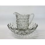 LARGE VINTAGE CLEAR GLASS JUG AND BOWL