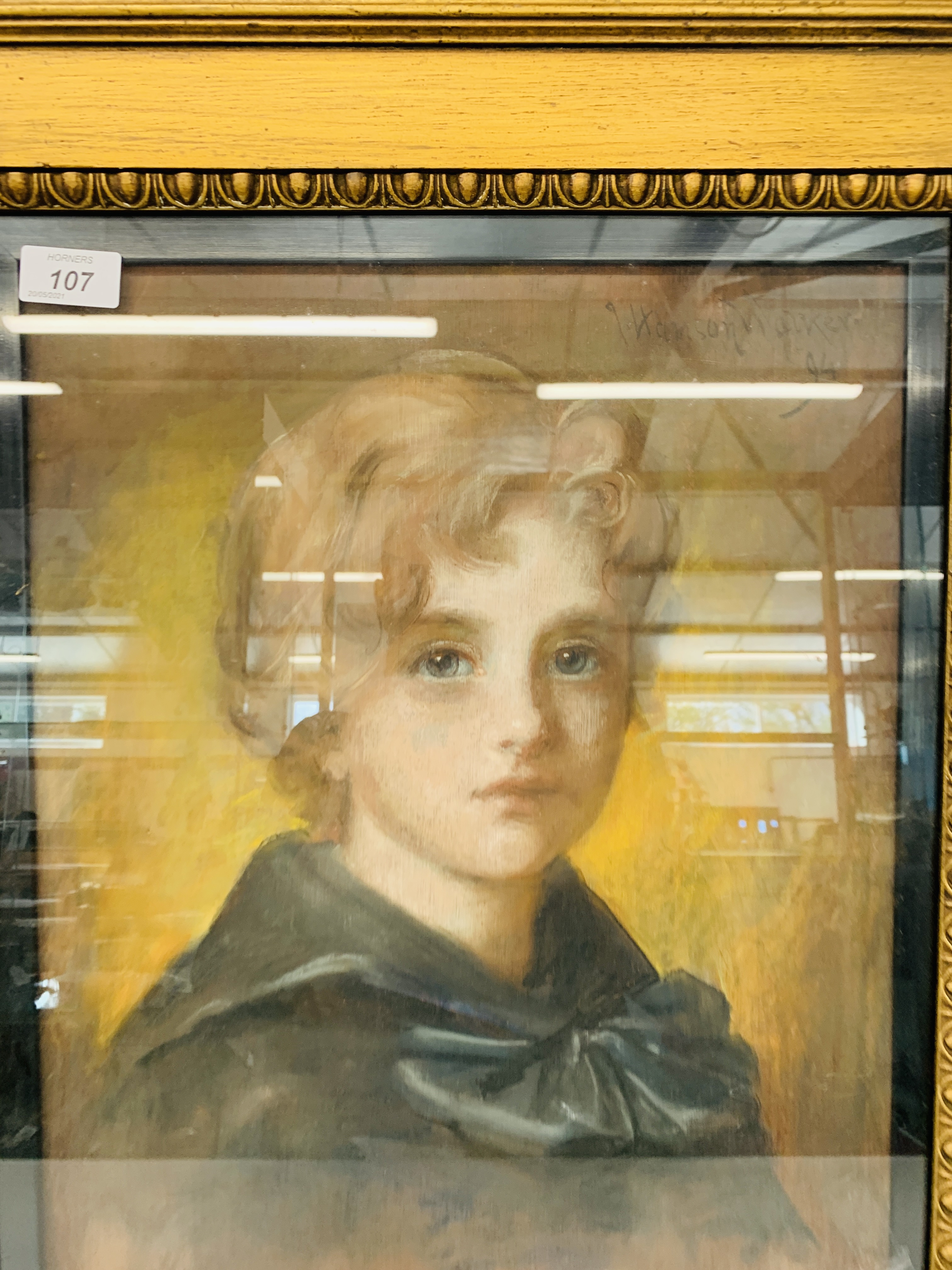 GILT FRAMED PASTEL PORTRAIT OF A YOUNG BOY BEARING SIGNATURE J. WALKER HANSON 94 APPROX H 46CM. - Image 2 of 5