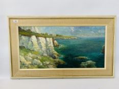 OIL ON CANVAS SEASCAPE CAPRI COAST BEARING SIGNATURE VISENTINI 39 X 80 CM.