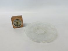 VINTAGE OPALESCENT GLASS PLATE MARKED "BAROLAC" WITH PALM TREE DESIGN TOGETHER WITH AN ART DECO