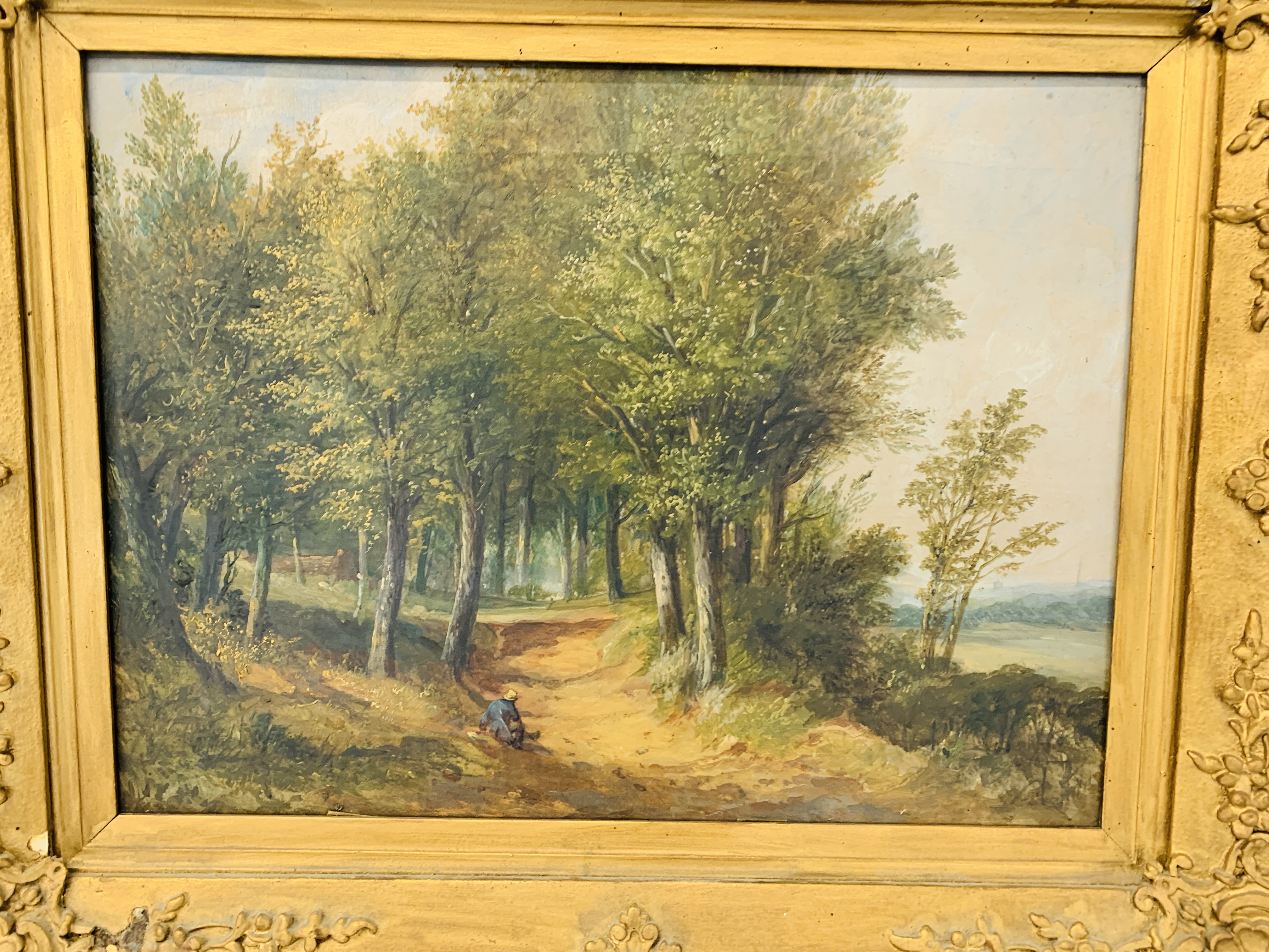 ATTRIBUTED TO OBADIAH SHORT OIL ON CANVAS 30 X 41CM - A COUNTRY LANE WITH A FIGURE - Image 2 of 5