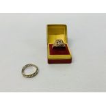 A 9CT GOLD STONE SET ETERNITY RING ALONG WITH A 9CT GOLD INITIAL "B" SIGNET RING