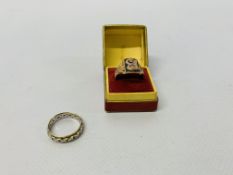 A 9CT GOLD STONE SET ETERNITY RING ALONG WITH A 9CT GOLD INITIAL "B" SIGNET RING