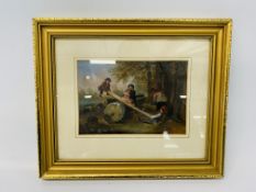 C19 ENGLISH OIL ON BOARD CHILDREN PLAYING ON SEE-SAW - H 14CM X W 20.5CM.