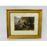 C19 ENGLISH OIL ON BOARD CHILDREN PLAYING ON SEE-SAW - H 14CM X W 20.5CM.