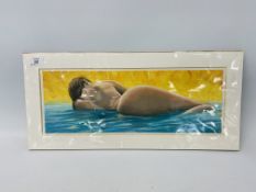 AN ORIGINAL KRYS LEACH OIL ON BOARD NUDE STUDY "IMMERSION" 16.5 CM X 46.5 CM.