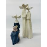 2 X LLADRO NUN FIGURINES TO INCLUDE 5501 "TIME TO SEW" AND PAIR OF NUNS C-240 33 CM. 21 CM.