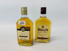 35cl BOTTLE OF BELLS SCOTCH WHISKY + 35cl BOTTLE OF NAPOLEON BRANDY