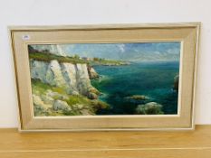 OIL ON CANVAS SEASCAPE CAPRI COAST BEARING SIGNATURE VISENTINI 39 X 80 CM.