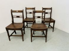 A SET OF FOUR C19TH MAHOGANY HARD SEAT BAR BACK SIDE CHAIRS