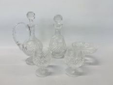 WATERFORD CRYSTAL DECANTER AND CLARET JUG (BOTH HAVE STOPPERS),