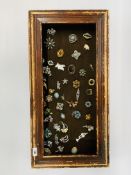 COLLECTION OF VINTAGE AND MODERN BROOCHES IN DISPLAY CABINET A/F