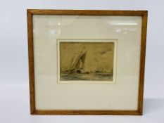 FRAMED PENCIL AND WATERCOLOUR SHIPPING SCENE UNSIGNED "A. DAVIES" - H 11CM X W 15CM.