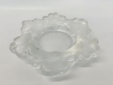 LALIQUE GLASS BOWL - THE RIM WITH LEAF DESIGN W 31CM - BEARING MARK LALIQUE FRANCE TO BASE