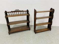 TWO VICTORIAN MAHOGANY BOOK RACKS WITH FRET WORK DETAIL