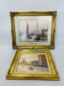 TWO GILT FRAMED MICK BENSLEY NORFOLK COASTAL PRINTS "LEAVING HARBOUR" GREAT YARMOUTH 29 X 39.