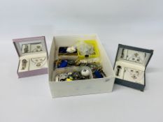 LARGE BOX OF COSTUME JEWELLERY TO INCLUDE SOME SILVER, DESIGNER NECKLACES AND KEYRINGS,