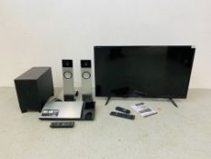 A POLAROID 40" TV WITH SONY 2:1 SURROUND SOUND SYSTEM WITH 3D BLURAY - SOLD AS SEEN