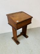 VINTAGE OAK SCHOOL DESK - H 73CM X D 38CM X W 47CM.