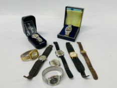 SEVEN VARIOUS GENT'S VINTAGE WRIST WATCHES TO INCLUDE OMER, BULER DE-LUXE, INGERSOL, ASEIKON 23,