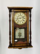 A PERIOD STRIKING WALL CLOCK, THE CASE WITH MARQUETRY INLAY, THE DIAL MARKED KAY WORCESTER.