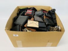 BOX CONTAINING LARGE QTY OF ASSORTED WALLETS AND PURSES TO INCLUDE MANY LEATHER AND DESIGNER