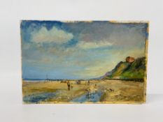 UNFRAMED OIL ON BOARD "MUNDESLEY" BEARING SIGNATURE KEITH JOHNSON - W 30.5CM X H 20.5CM.