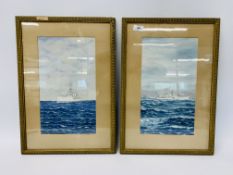 A PAIR OF FRAMED OIL ON BOARD BATTLE SHIPS HMS VENOMOUS AND HMS CERES