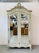 A CONTINENTAL SHABBY CHIC WHITE PAINTED WARDROBE WITH MIRRORED DOORS - SECTIONAL CONSTRUCTION (A/F