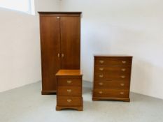 A STAG CHERRYWOOD FINISH THREE PIECE BEDROOM SUITE COMPRISING DOUBLE WARDROBE W 104CM, H 200CM,