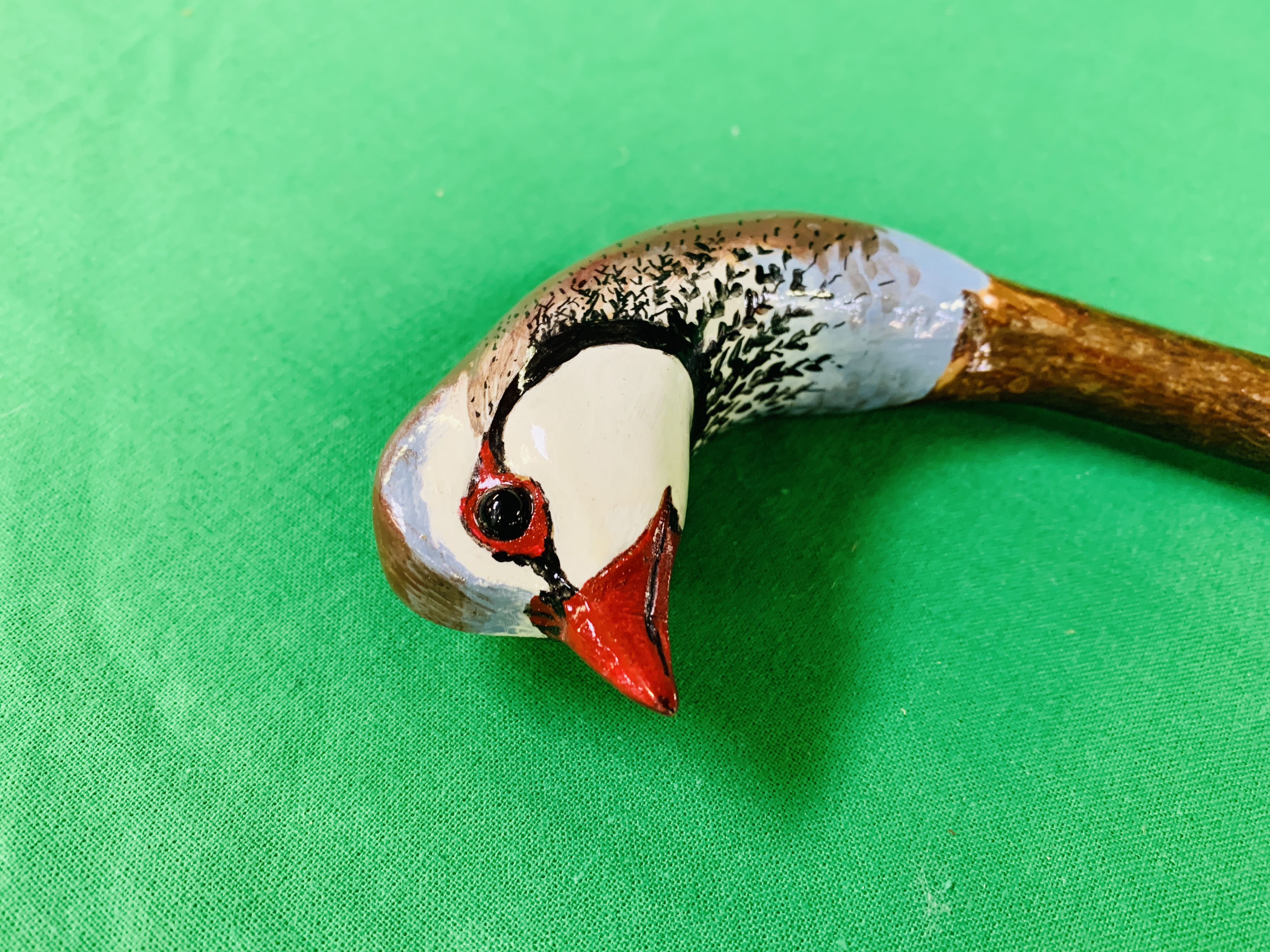HAND CARVED AND PAINTED "RED LEG PARTRIDGE" WALKING STICK AND HAND TURNED PRIEST - Image 2 of 4