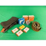 AN ALUMINIUM CASED MULTI GAUGE CLEANING KIT AND QTY OF SHOTGUN CARTRIDGES TO INCLUDE 49 X .