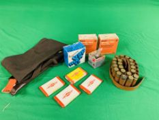 AN ALUMINIUM CASED MULTI GAUGE CLEANING KIT AND QTY OF SHOTGUN CARTRIDGES TO INCLUDE 49 X .