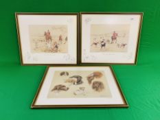 3 LIMITED EDITION PRINTS BY ROS GOODY TO INCLUDE PAIR OF HUNTING PRINTS "AWAY FROM BURGH HILL" AND