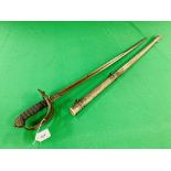A VICTORIAN 1827/45 PATTERN RIFLE OFFICERS SWORD IN STEEL SCABBARD INSCRIBED LECKIE AND CO