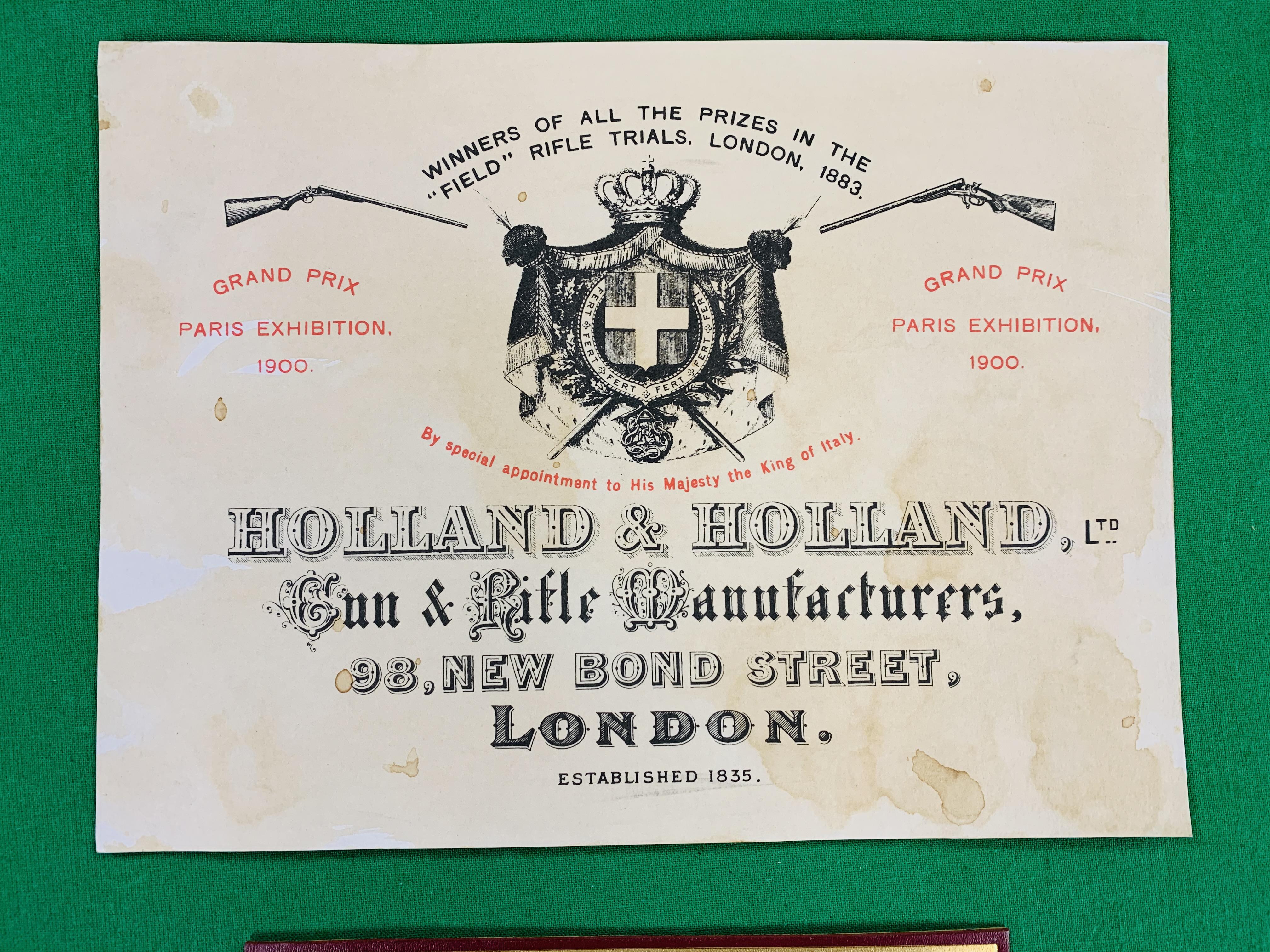 A HOLLAND & HOLLAND GUN CASE LABEL PRE 1919 + 1 HOLLAND & HOLLAND LEATHER GUN CASE LABEL - Image 3 of 3