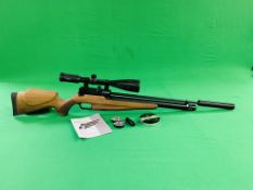 WEBLEY RAIDER 12 PCP AIR RIFLE WITH 3 12 SHOT MAGAZINES, HATSON SILENCER & ORIGINAL MODERATOR,